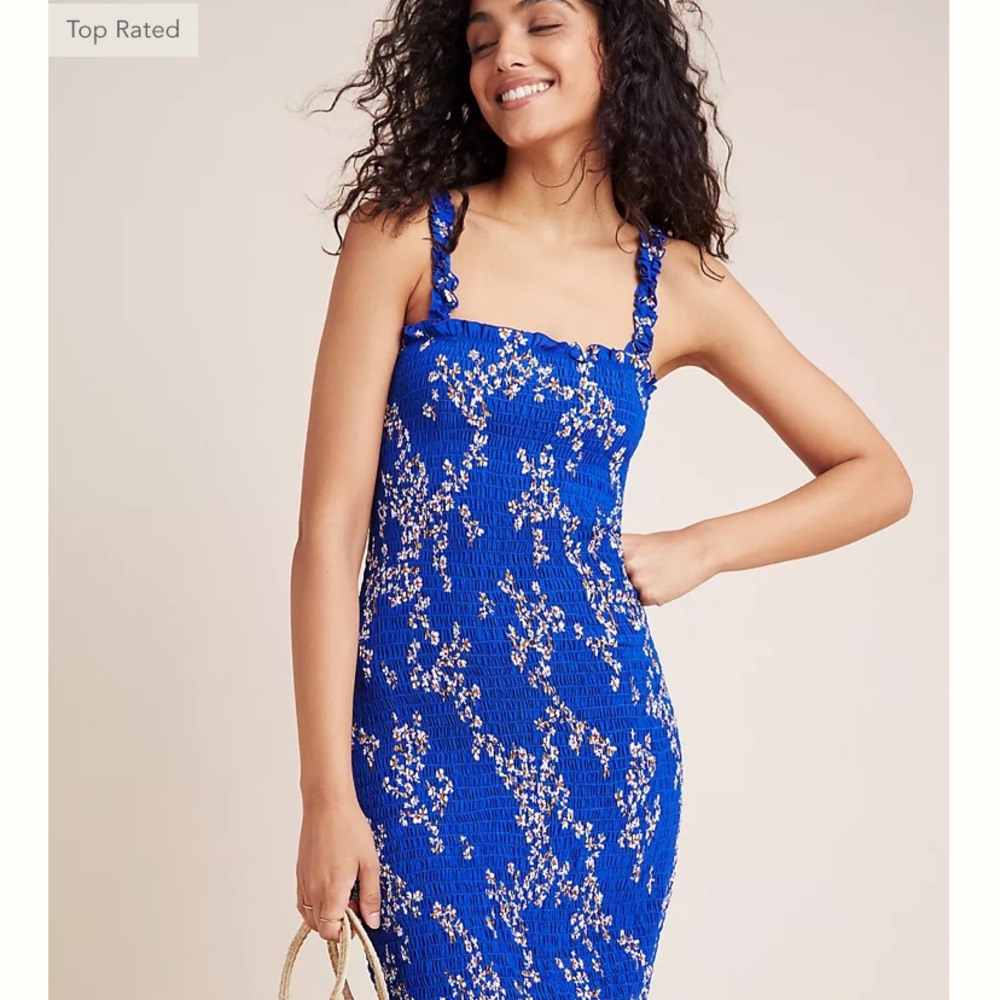 Anthropologie Faithfull Farah Smocked Midi Dress Cobalt Blue - Medium